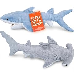 Bedwina Stuffed Animal Sharks - Pack of 2 Large 14 inch Mako 13 inch Hammerhead Plush Shark Toys