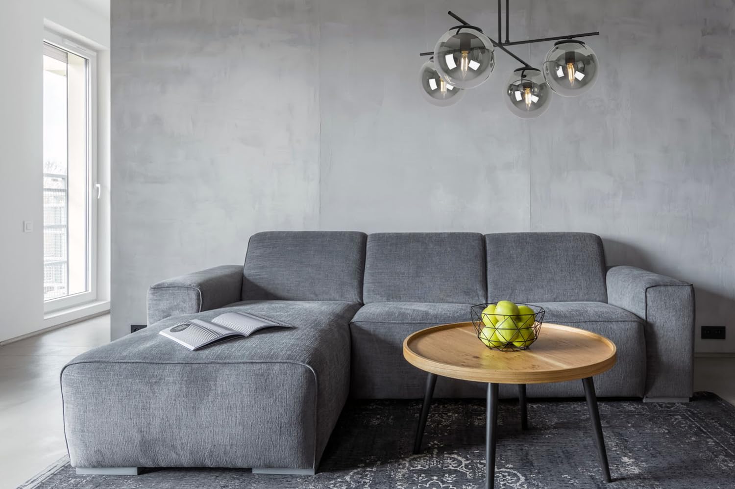 Light-Home Modena wiszący żyrandol - Nowoczesna lampa na sufit - oprawa do sypialni salonu i kuchni w stylu loft nowoczesny - metal i klosz szkło mleczne - E14 z 4 punktami światła - czarny