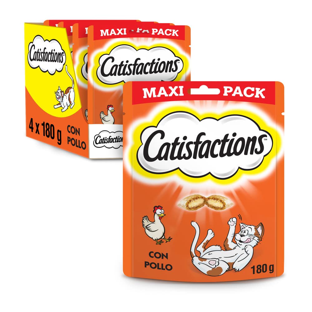 Catisfactions Premios para Gatos, Sabor Pollo, Maxipack (Pack de 4 x 180g)