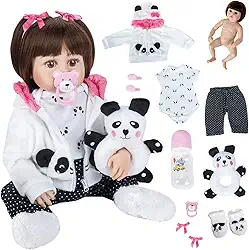 Boneca Bebê Reborn Silicone Menina Panda 48cm Pode dar Banho Criança Presente Original