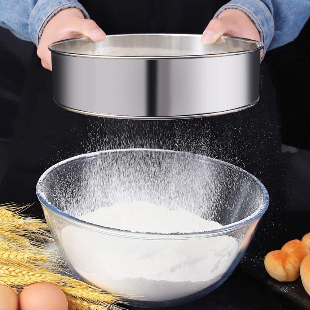 15/20/25cm Mehlsieb Edelstahl, 3 Stück 40/60 Mesh Mehlsieb Feinmaschiges, Puderzuckersieb, Küchensieb Fein, Groß Einhand Mehl Sieb Fein für Backen, Reis, Getreide, Bohnen, Obst Gemüse