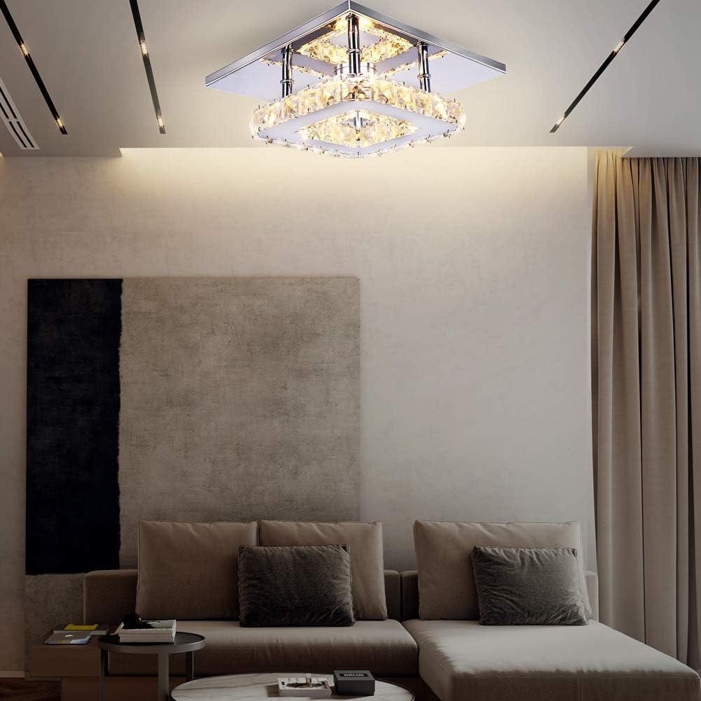Plafonnière-Moderne Glans Chrome Kristallen Kroonluchters Verlichting Led Hangende Plafondlamp 5 Heads 50w Cool White