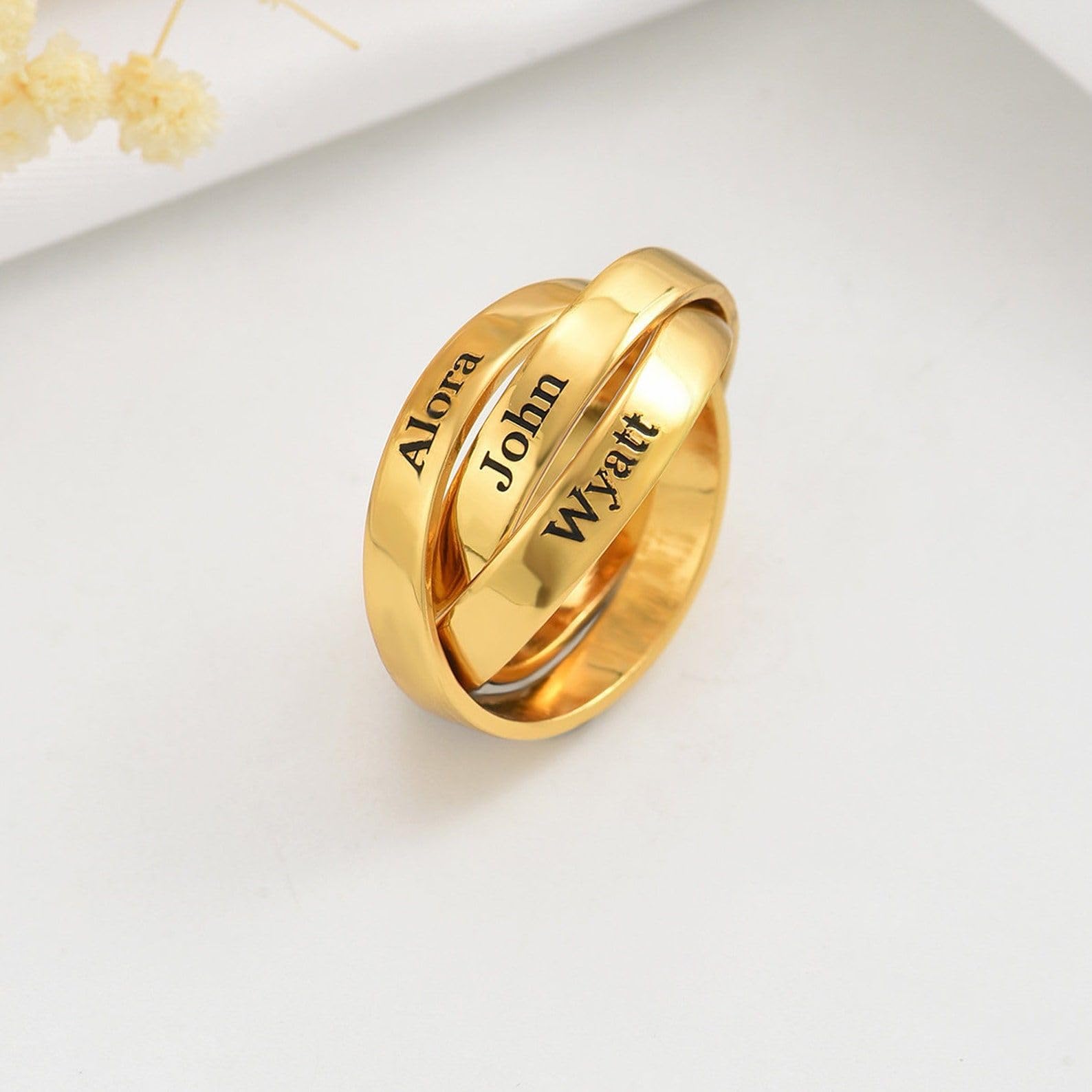 Personalizado Tres círculo nombre anillo plata de ley 925 a medida 3 nombre anillo mujer