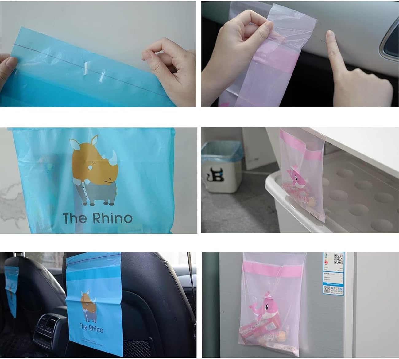 TRASH BAGS FOR CAR Easy Stick-On Disposable Car Trash Bag Waterproof Leak Proof Barf Vomit Bags, Self Adhesive Cleaning Bags for Cars, Bathrooms, Offices, Kitchens(180p)