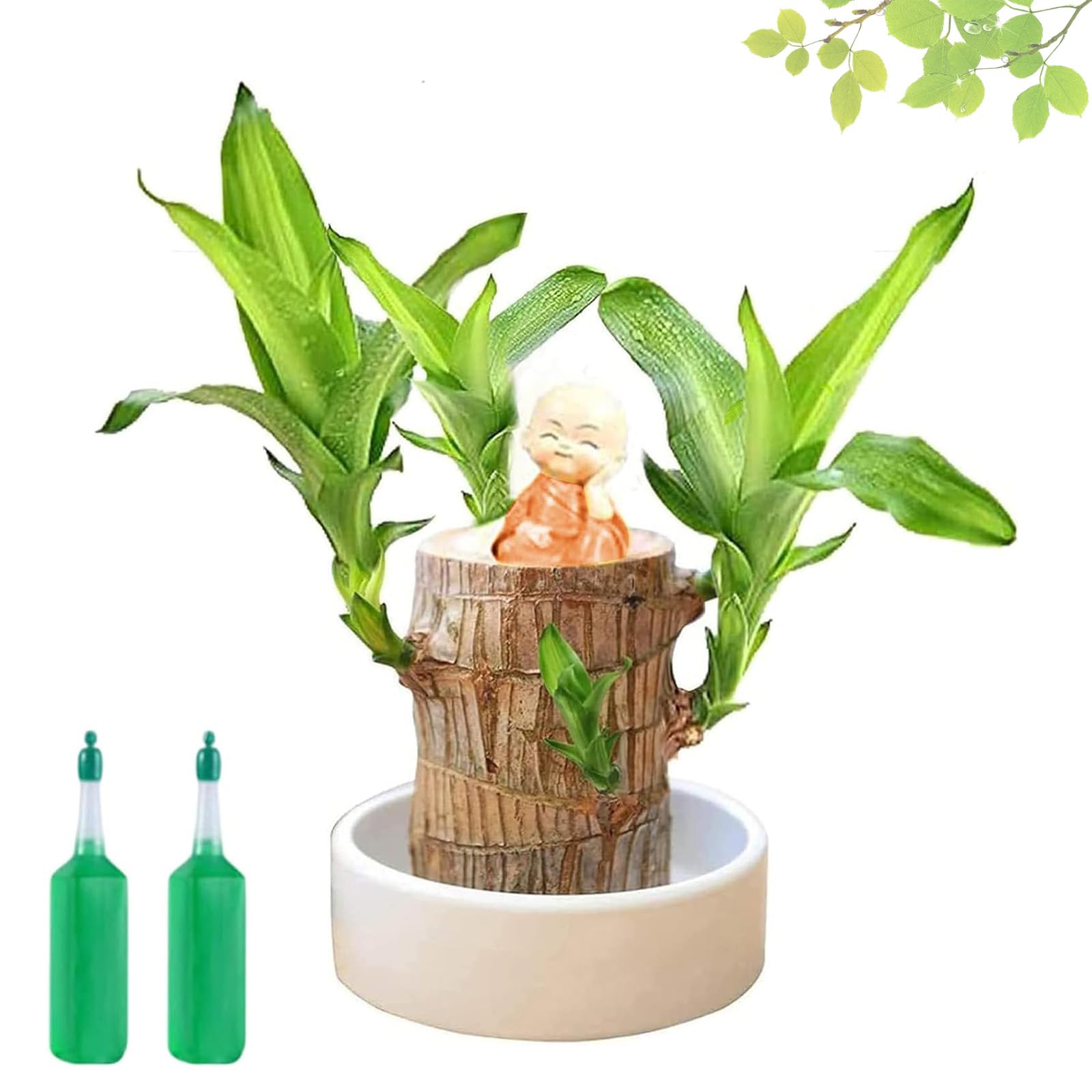 2025 New Brazilian Tree, Brazilian Lucky Wood Plant Pots Indoor, Wood Stump Desktop Decor with Monk Statues, Purifying Indoor Air, for Bedroom, Living Room, Study, Balcony (A1)