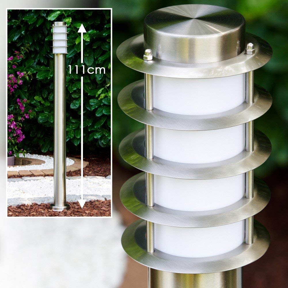 hofstein - Lampada da esterno Tunes con presa di corrente, lampada da terra moderna in acciaio inox
