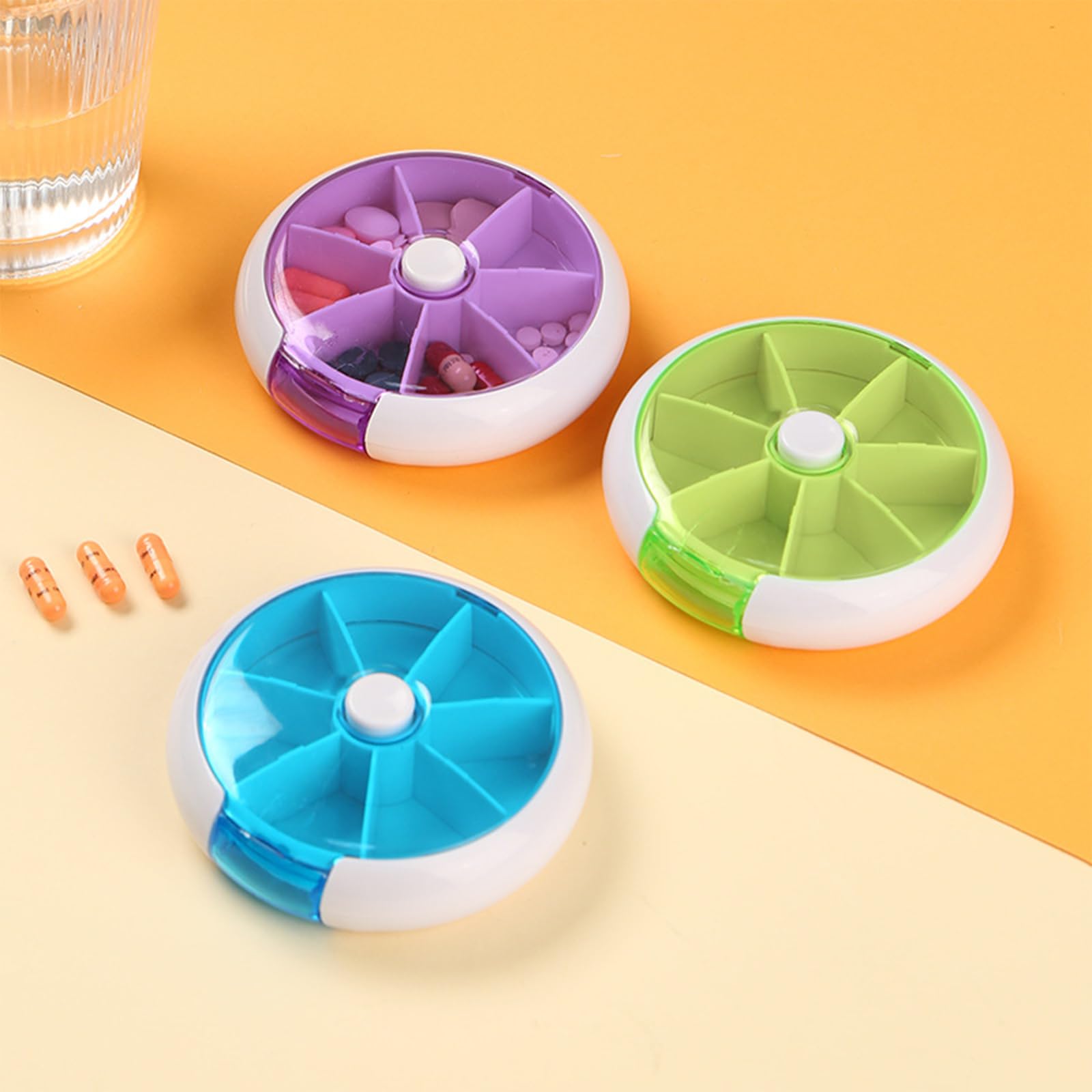 TGBCST okrągłe pudełko na tabletki, 7 dni, mini pudełko na lekarstwa (9 x 2,5 cm/53 g) – organizer na tabletki, podróżna puszka na tabletki, praktyczne przechowywanie w podróży (mieszany zestaw)