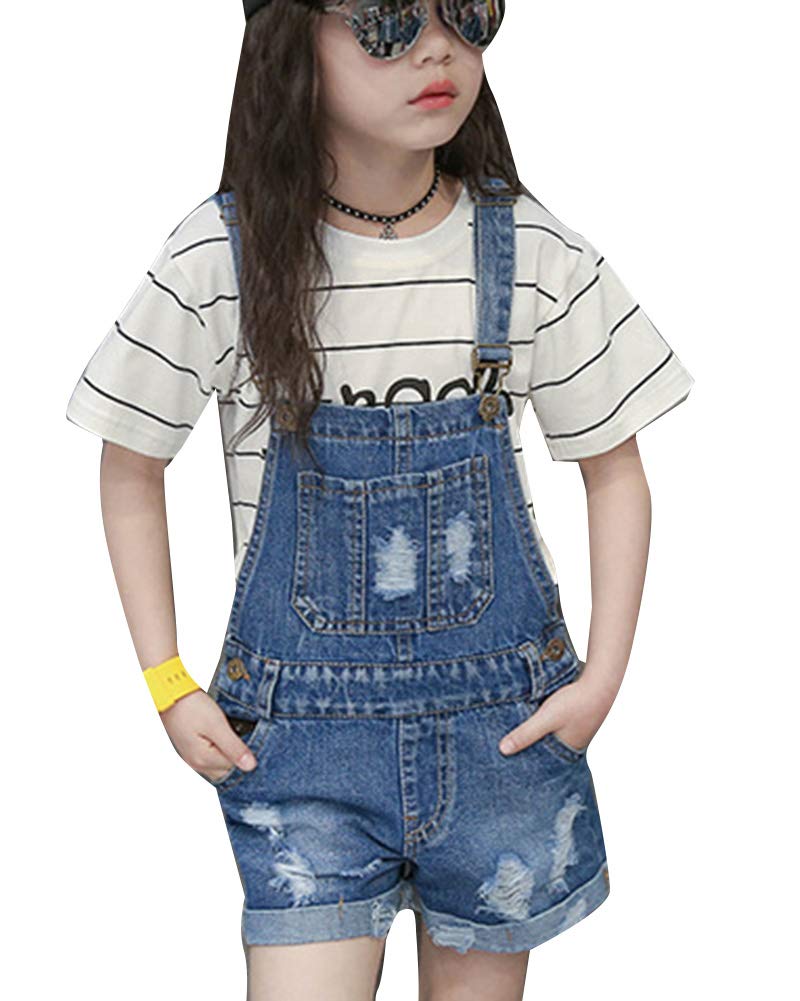 Runyue Niñas Mono Jeans Pantalones Cortos de Peto Largos Vaquero Overalls