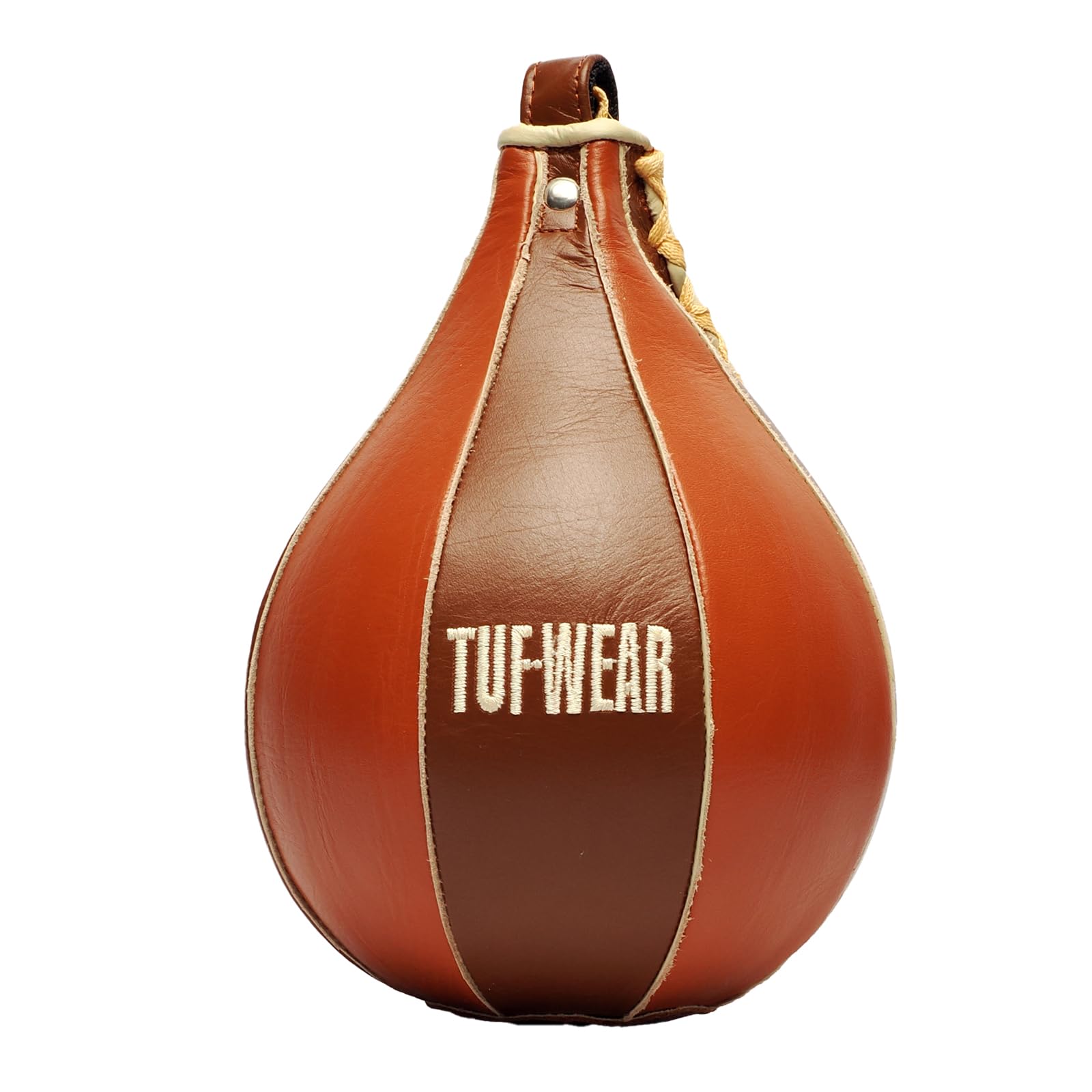 Tuf Wear Hide Leather Boxing Training MMA Gym Equipment Fitness Improve Reflexes Hand To Eye Coordination 8 Panel Speed Ball, Classic Brown, TW10819