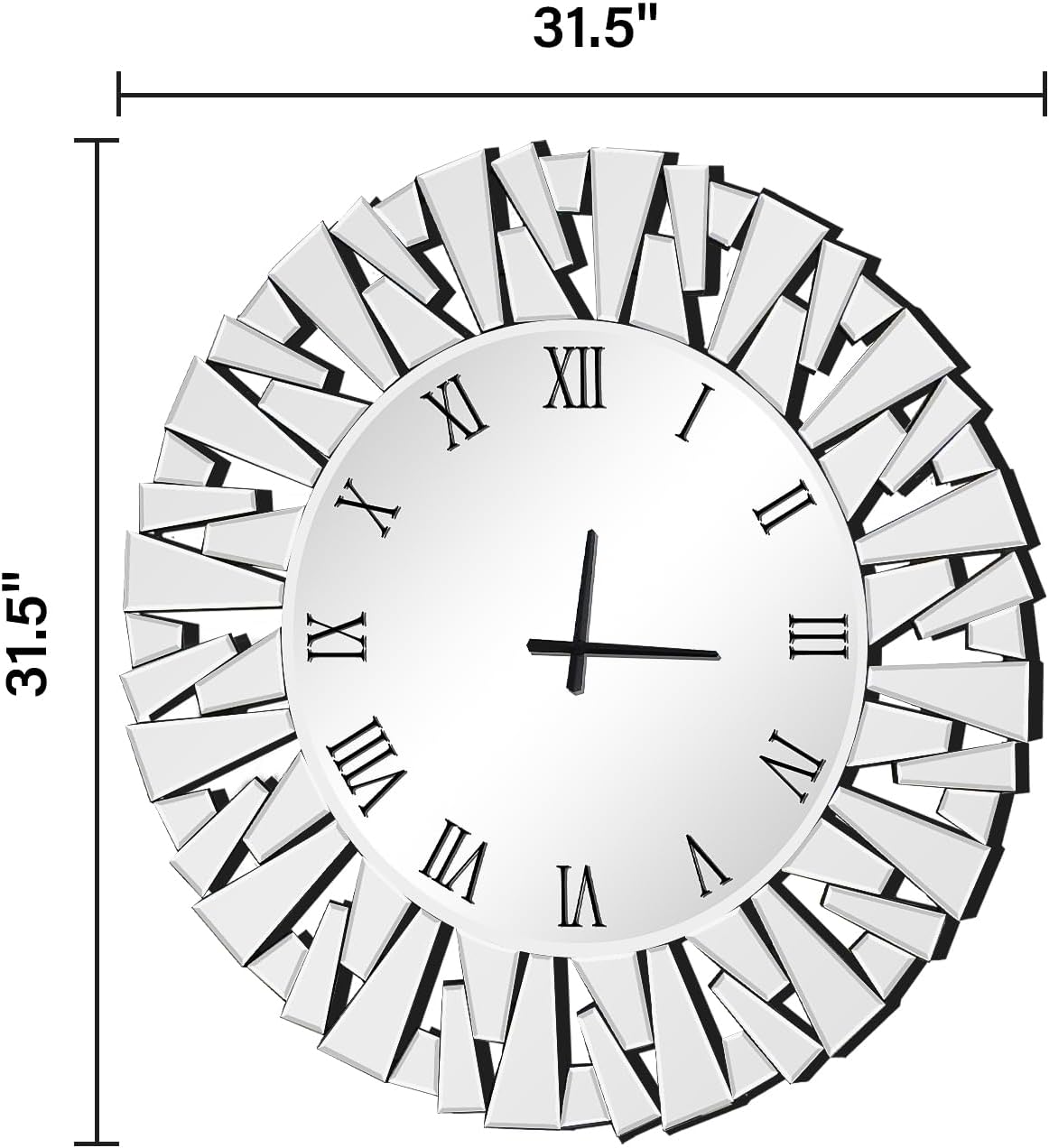 Wall Clock, Round Silver Mirror Silent 32 Inch Large Wall Clock, Modern Glass Wall Decor, Clock Battery Operated, Suitable for Living Room, Home, Kitchen, Office