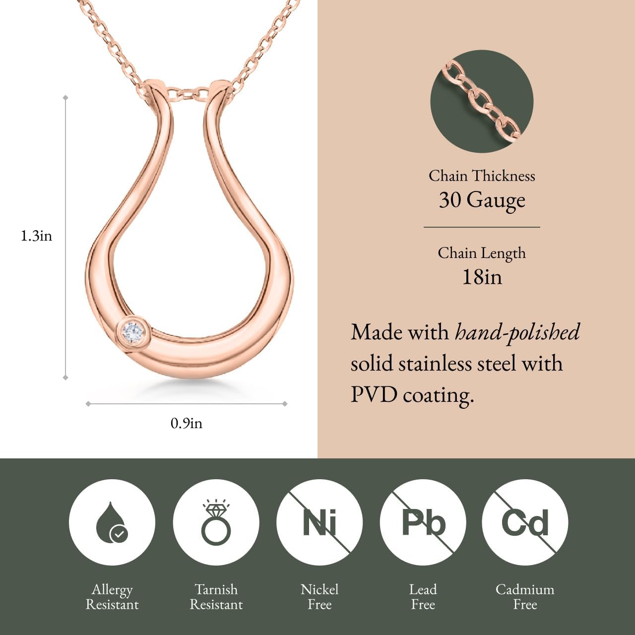 Emily C Ring Holder Necklace - Stainless Steel Necklace with Rose Gold Finish - Engagement Gift for Doctors & Nurses - Gift for Mom or Grandmother