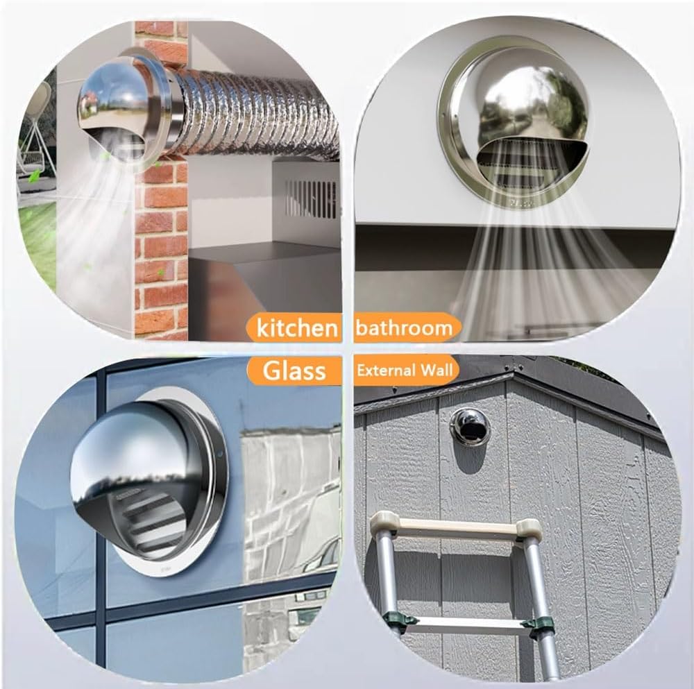 2inch 6.3inch 9.8in Stainless Steel Soffit Air Vents Round External Extractor Wall Vent Outlet Air Vent Grille Cover with Built-in Fine Mesh for Kitchen Bedroom Bathroom Office(250mm/9.8in)
