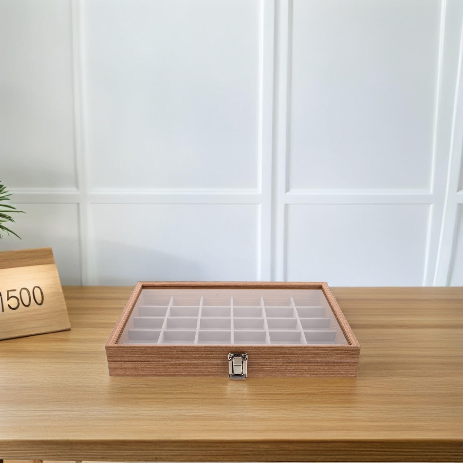 Operitacx Aufbewahrungsbox für Steinsammlungen mit 30 Fächern und Deckel | Beige, 35, 00x24, 00x5, 00cm, Geteilter Kasten für Mineralien, Kristalle und Schmuck