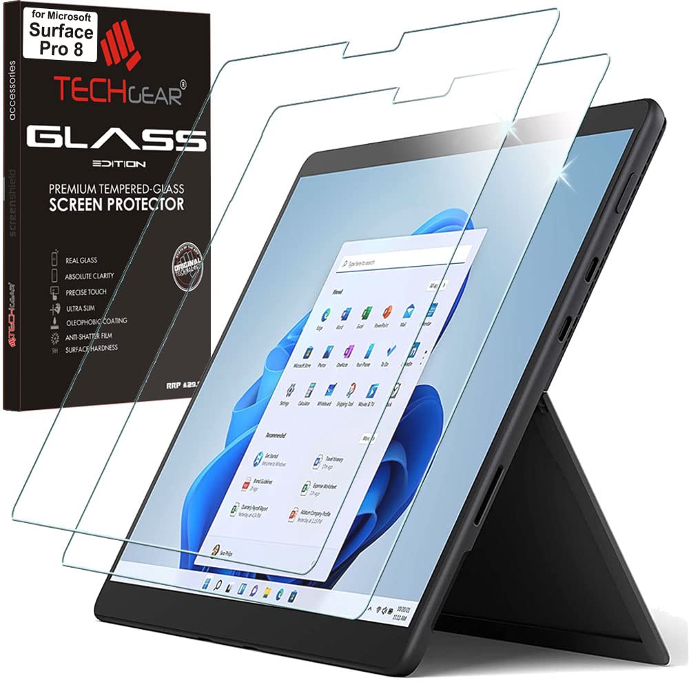 TECHGEAR GLASS Edition [2 Pack] Screen Protectors fits Microsoft Surface Pro 8, Genuine Tempered Glass Screen Protectors [9H Toughness] [HD Clarity] [Scratch-Resistant] [No-Bubble]
