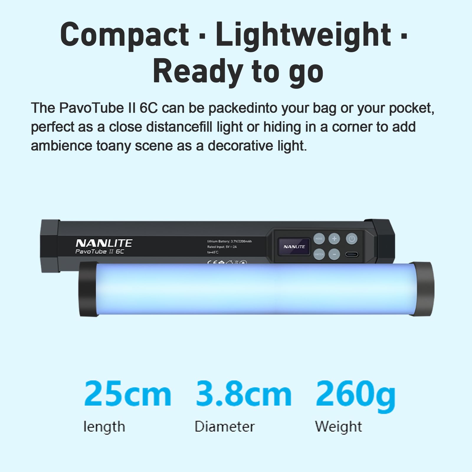 NANLITE PavoTube II 6C LED RGB Light Tube Portable Handheld Photography Lighting Stick