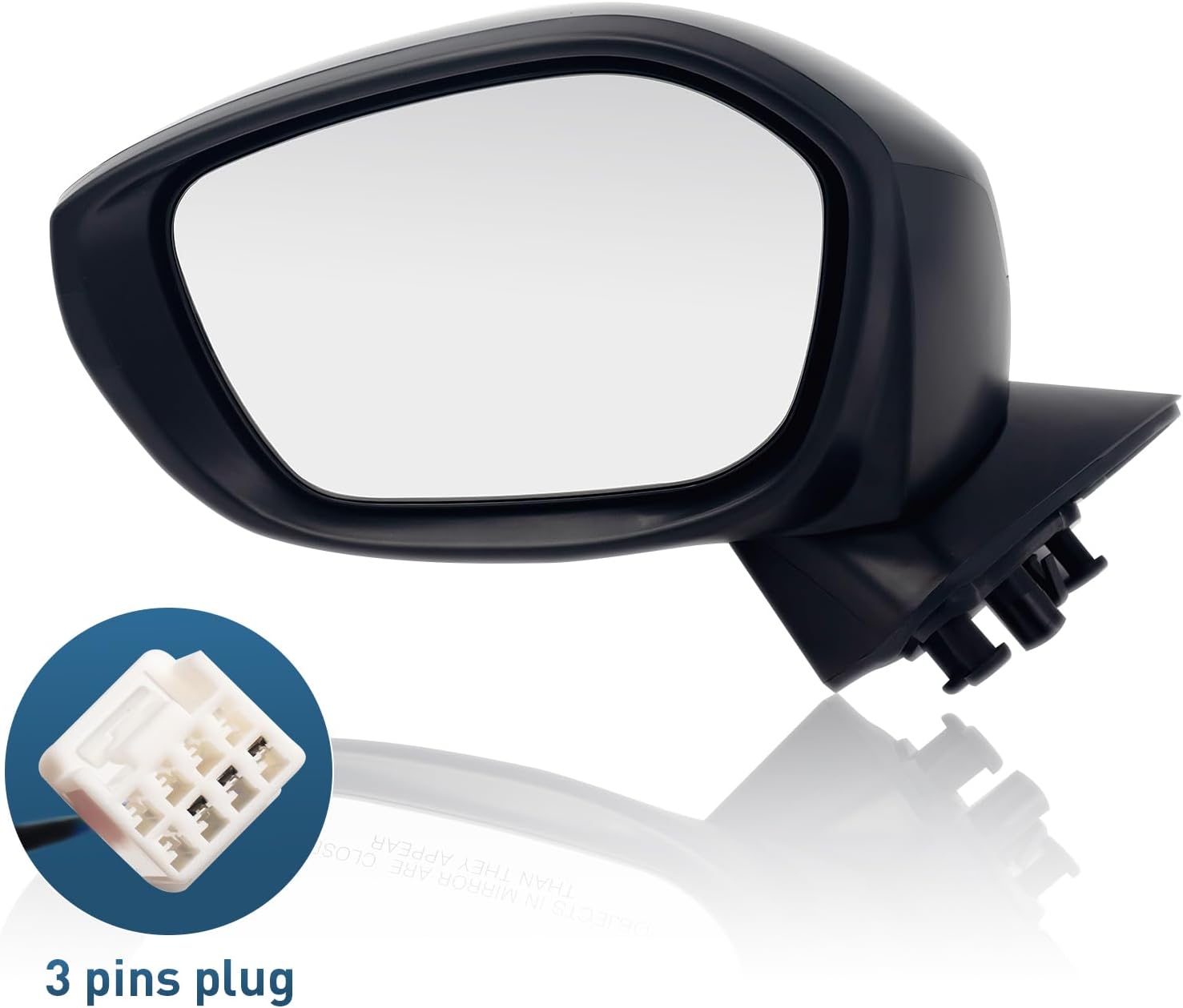 Driver Side Mirror Compatible With 2022-2024 Honda Civic Sedan Hatchback 3-Pins Manual Folding Non Heated Without Turn Signals Gloss Black