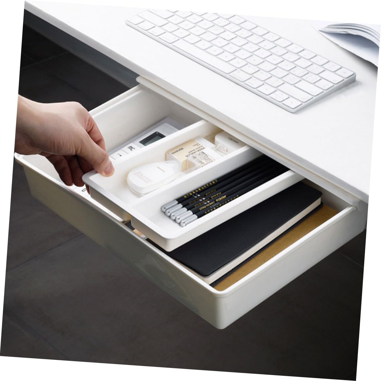 Scatola Portaoggetti Organizer Per Cassetto Ripiano Sotto Scrivania Plastica Resistente Compatto E Pratico Per Ufficio E Casa