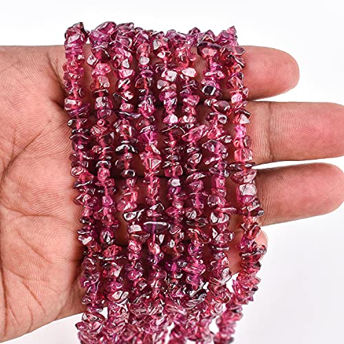 Qnavic Natural Rhodolite Garnet Gemstone Beads Nugget Chips Drilled Stone Chakra Healing Crystals Diy Jewelry Making Wholesale Bulk Loose Supply Strand 33 Inch (3 Strand) #TOP5