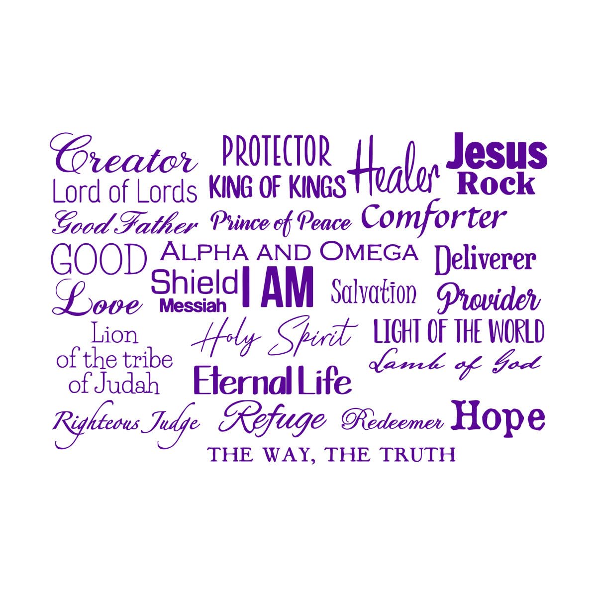 Christian Names of God Jesus Wall Decal and He Shall Be Called - I AM Bible Verse Words of God Wall Sticker Extra Large - 68x100cm