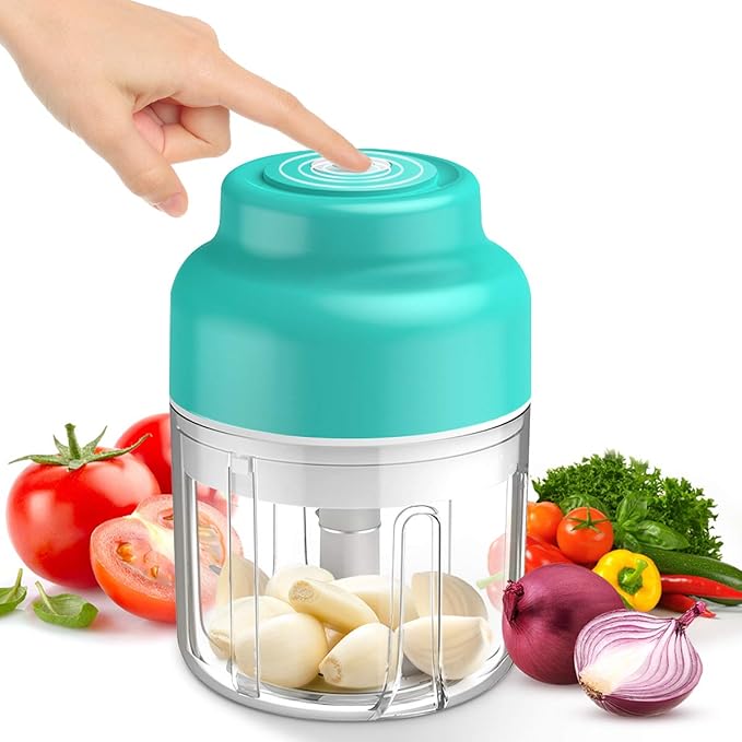 Mini Electric Food Chopper, 250ml HandPowered Onion Garlic