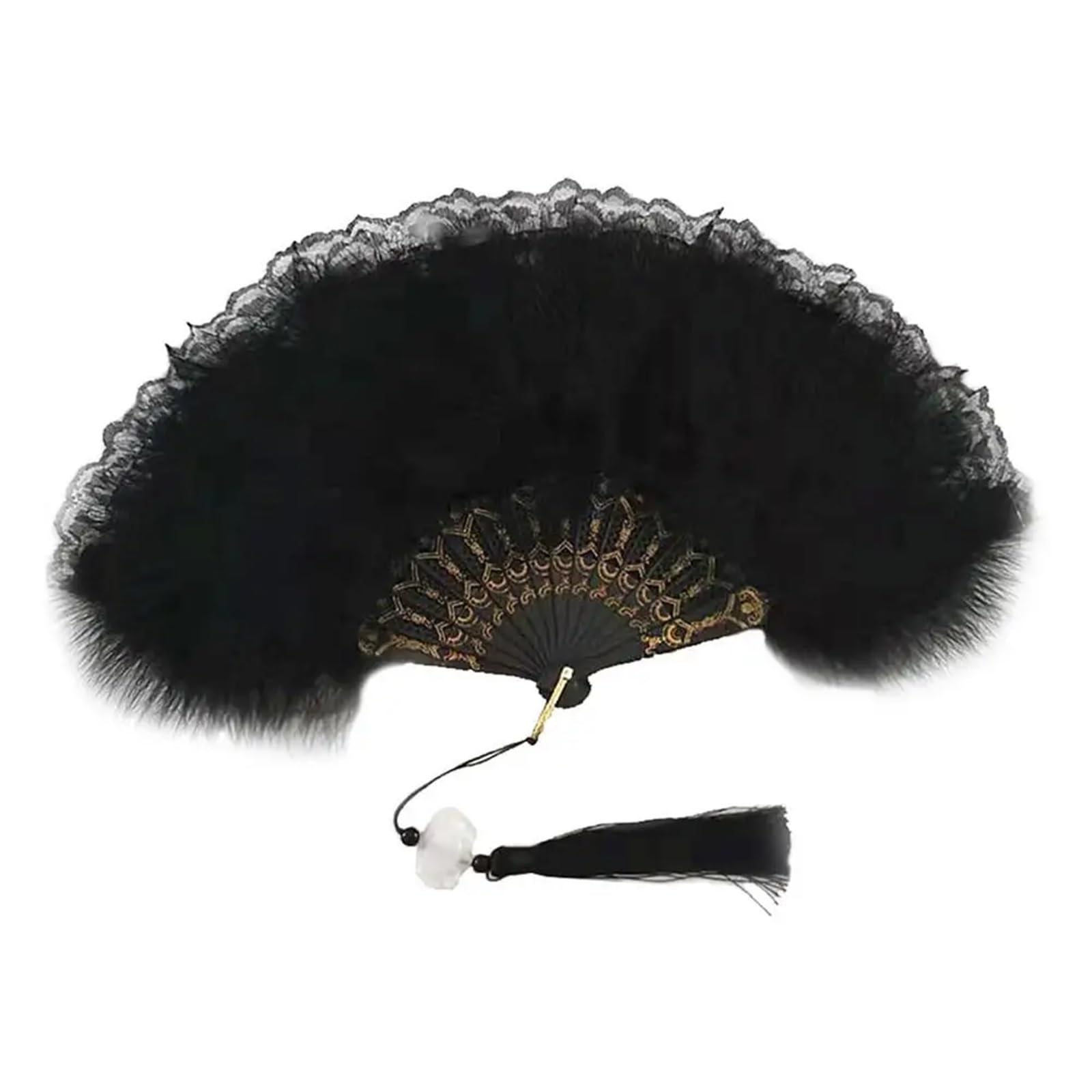 Éventail en plumes de marabout d'autruche rétro et dentelle noire pour art décoratif