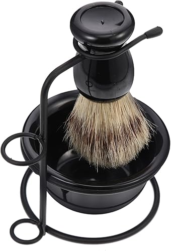 Beavorty Juego de 2 juegos de barba Afeitar Razor Brush Afeitar Tazón de mezcla de metal Soporte de afeitar Soporte de cepillo de afeitar Jabón