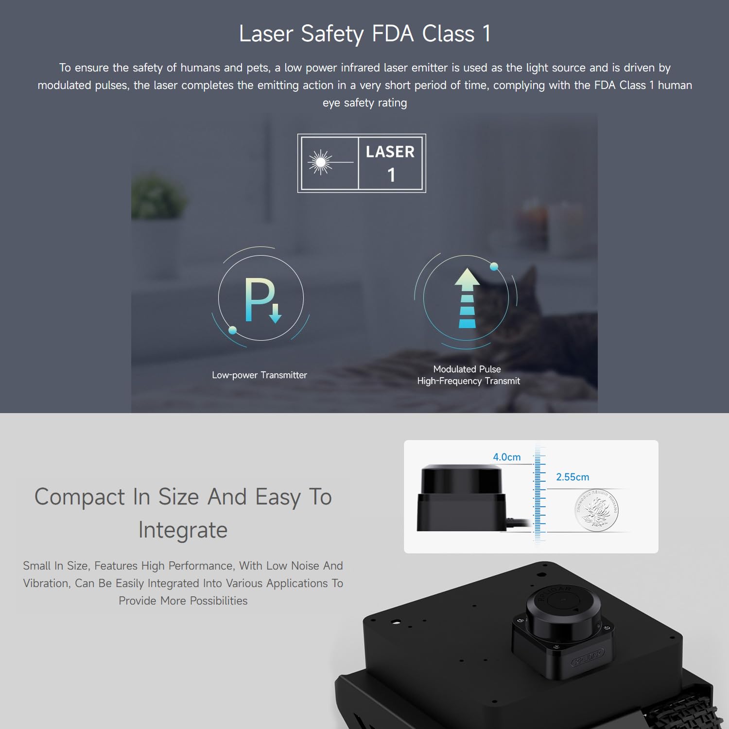 Waveshare Slamtec RPLIDAR C1 Laser Ranging Sensor, 360° Omnidirectional Lidar, Millimeter-Level High Definition, Anti-Interference and Anti-Adhesion, Compact and Easy to Integrate