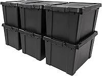 IRIS USA 20 Gallon Lockable Heavy Duty Storage Bins with Lids, 6 Pack - Stackable Made in USA Garage Organizers, Black
