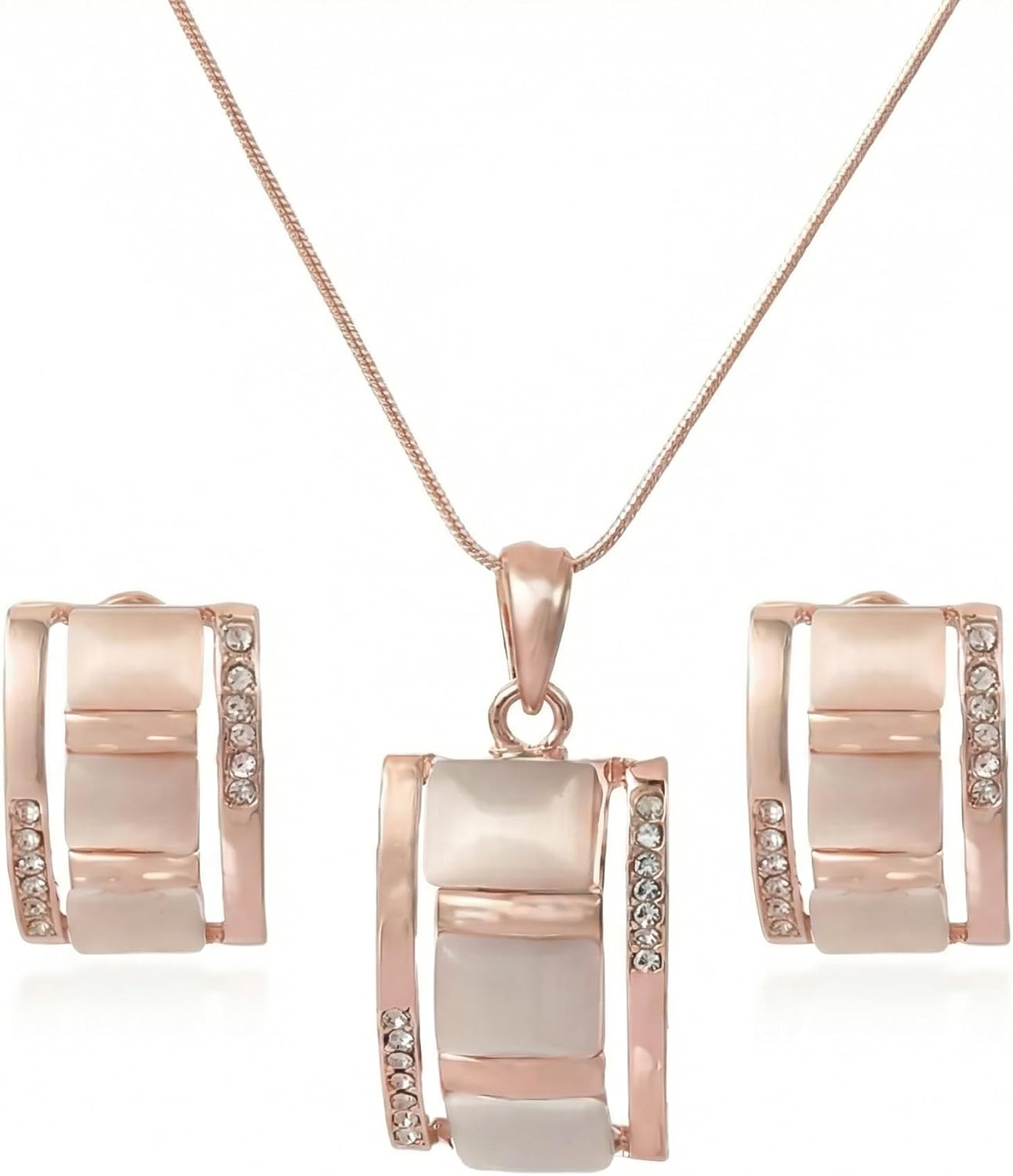 Rose Gold Jewelry Set for Women, Pendant Necklace & Earrings Set, Geometric Rectangle Fashion Jewelry, Elegant Bridesmaid Wedding Gifts