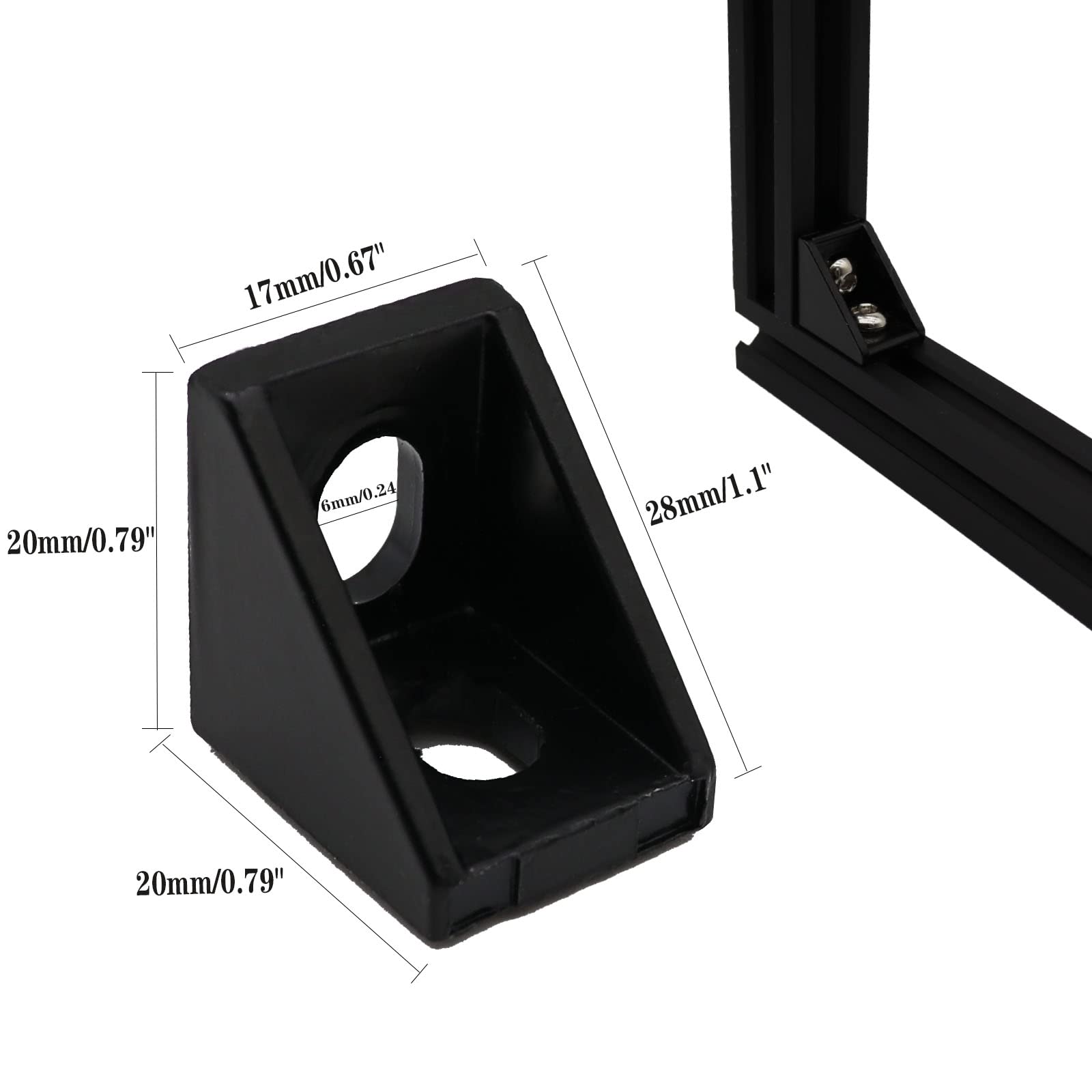 Corner Connector for Aluminium Profiles Set of 20, 28 mm, with Screws, 90 Degree Aluminium Angle for 20 x 20 Series - Image 2
