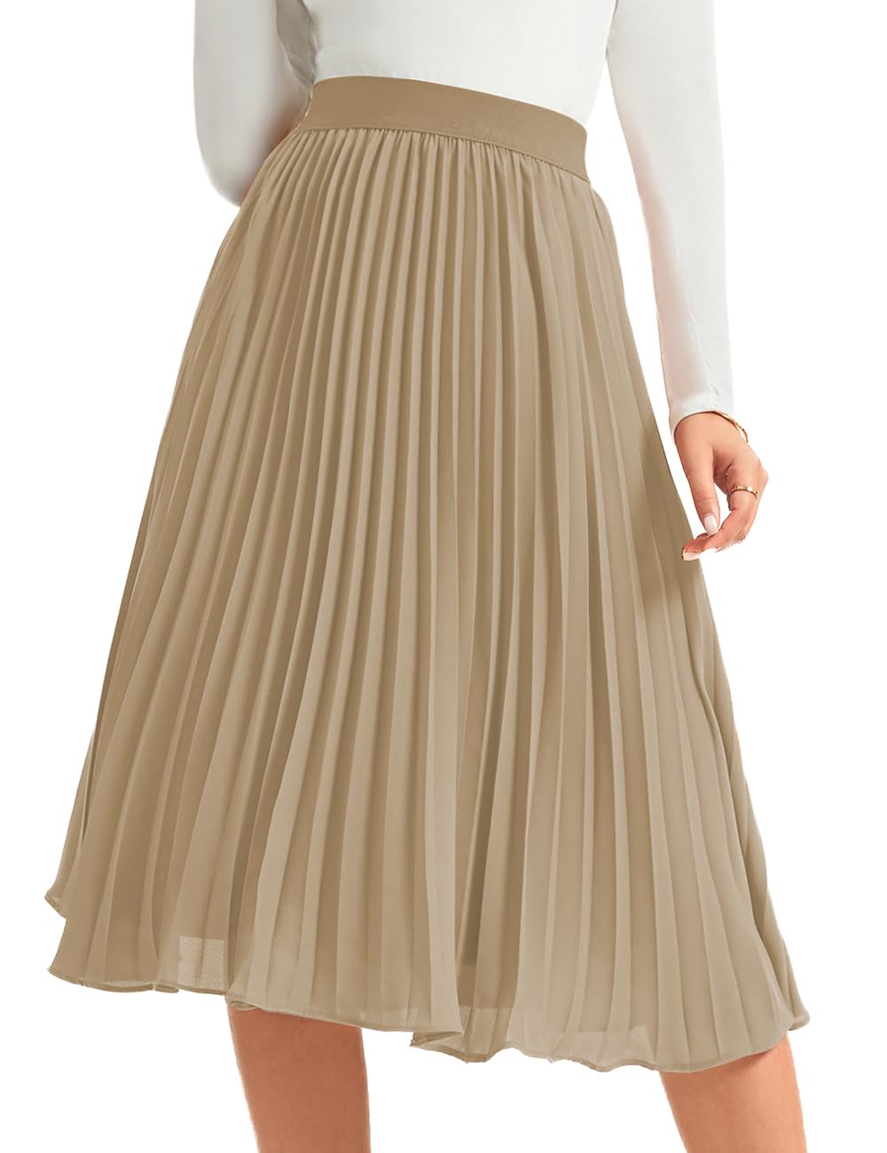Gonna midi da donna elastica a vita alta gonna a pieghe lunghezza al ginocchio Swing A-Line Casual gonne fluide 2025