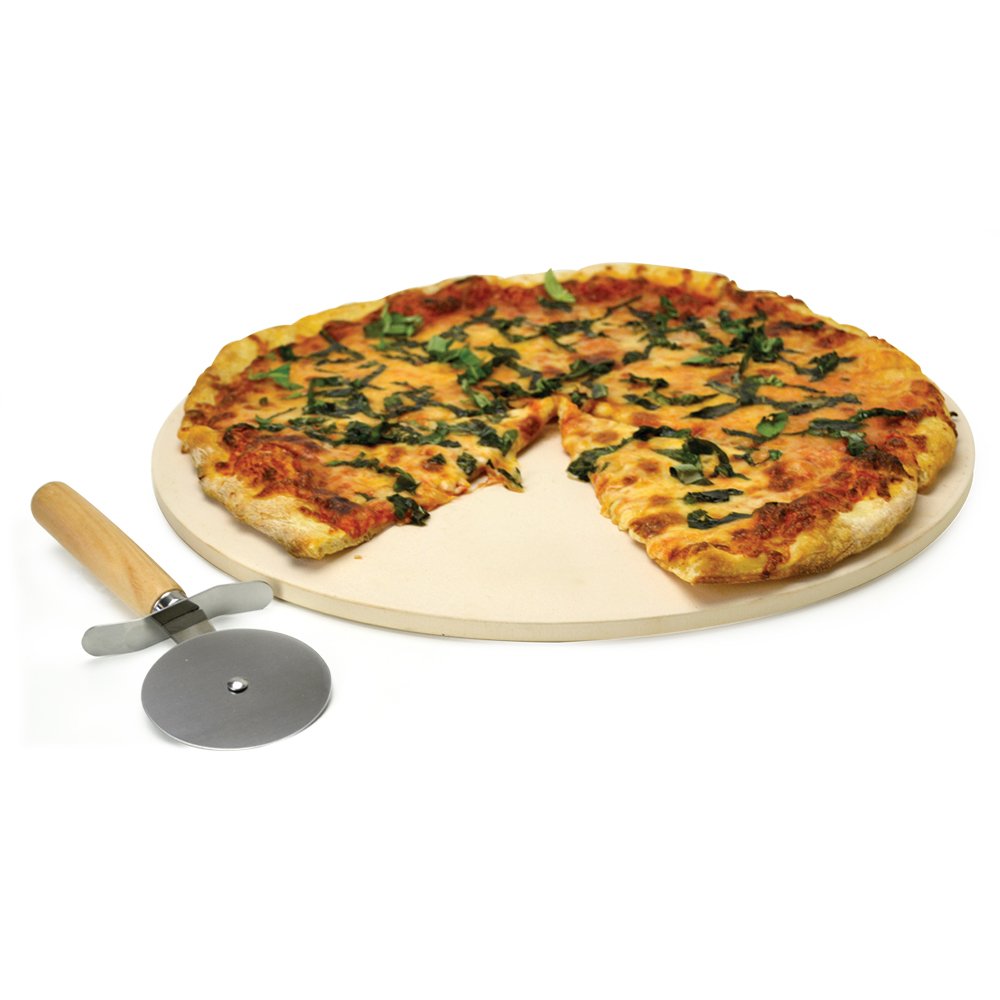 Ecolution Kitchen Extras Pizza Stone with Wooden Handle Cutter, 15-Inch by Ecolution