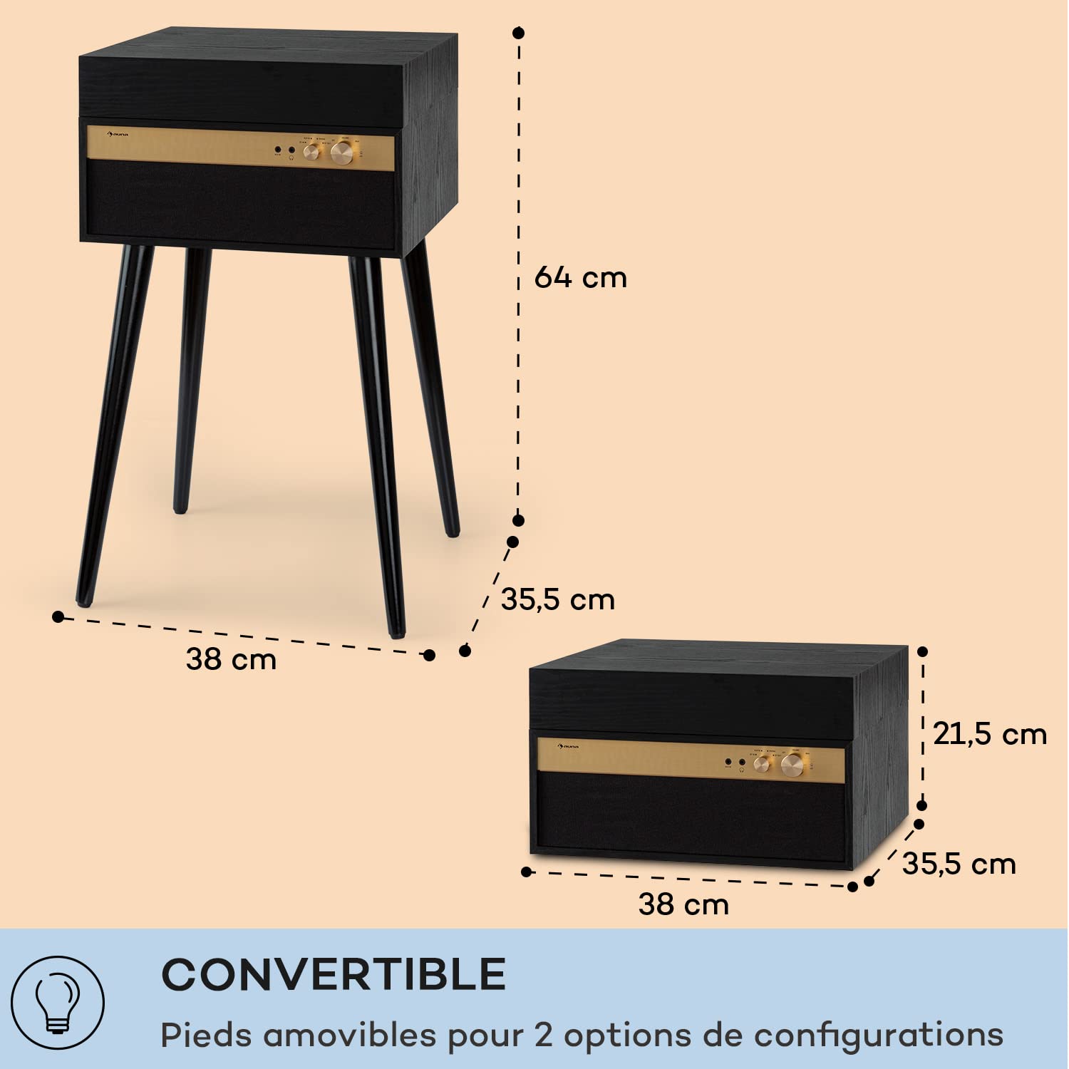 Auna Tourne-disque vinyle pour vinyles avec haut-parleurs, lecteurs de disques audio domestiques, émetteur et récepteur Bluetooth rétro vintage, systèmes stéréo