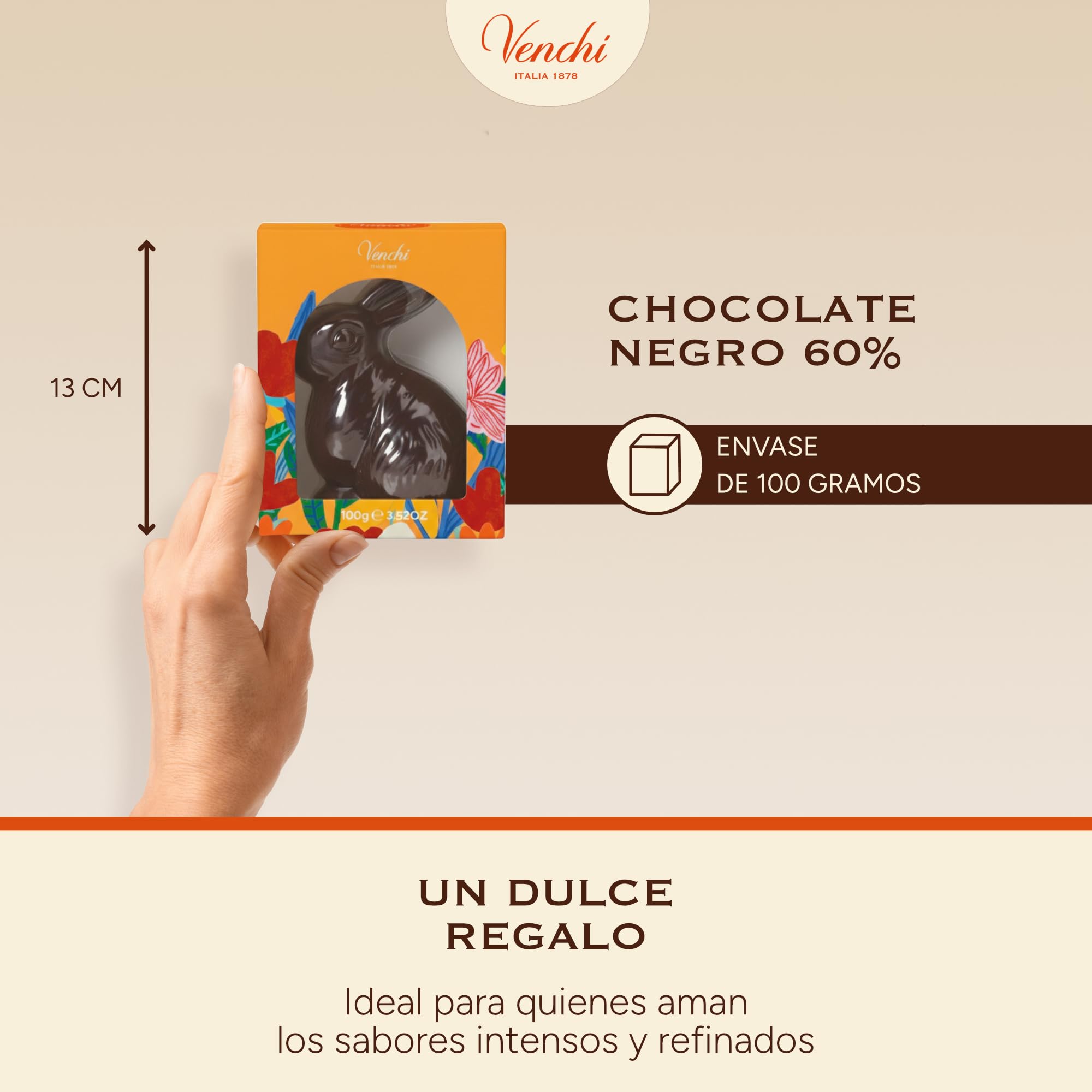 Venchi - Conejito de Chocolate Negro 60%, 100 Gr, Sin Gluten, Colección de Primavera Venchi, Idea de Regalo — view 4