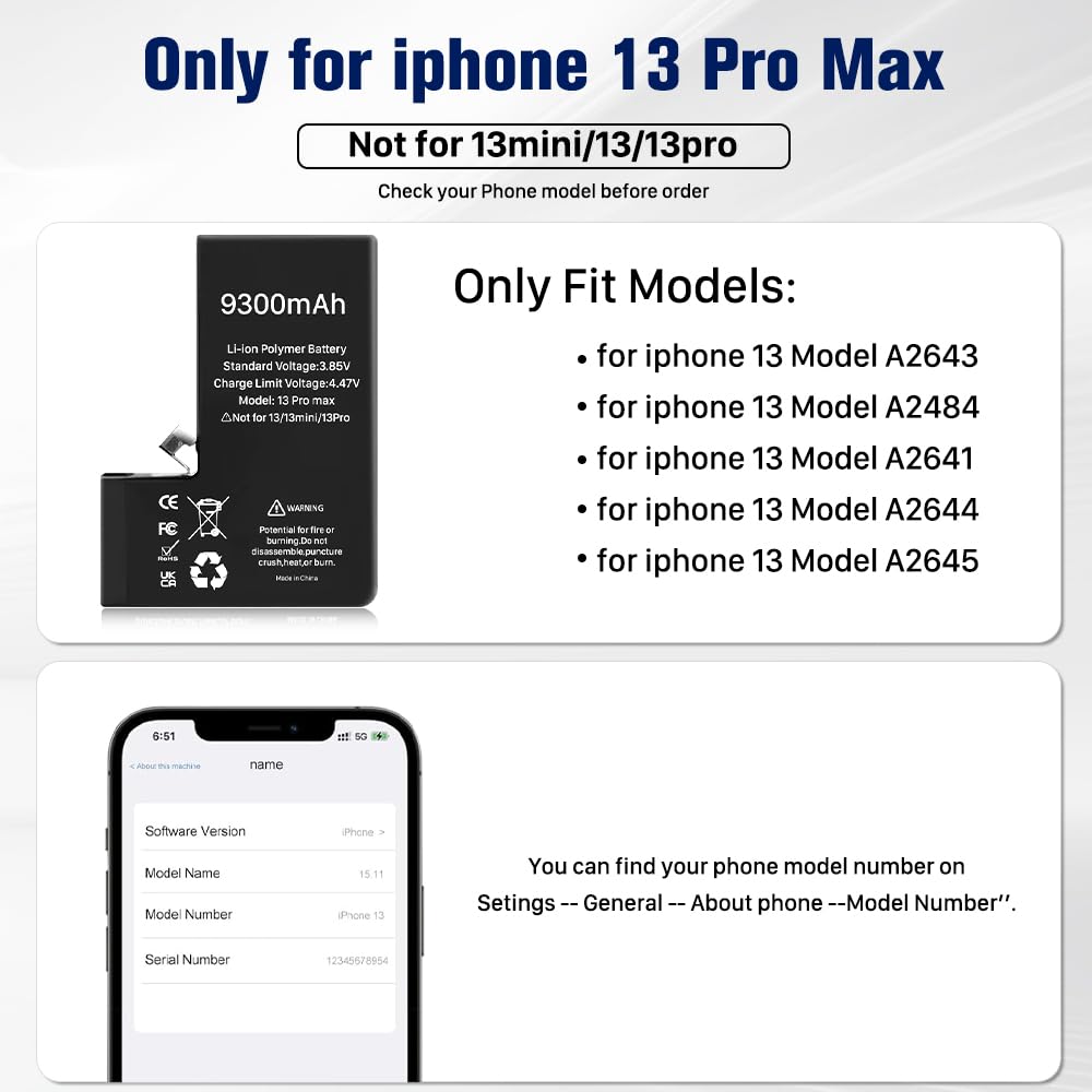 Amazon.com: BOANV 9300mAh Replacement Battery for iPhone 13 Pro