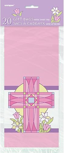 Miniatura 2 de Bolsas de celofán religioso con cruz sagrada rosa, 20 unidades