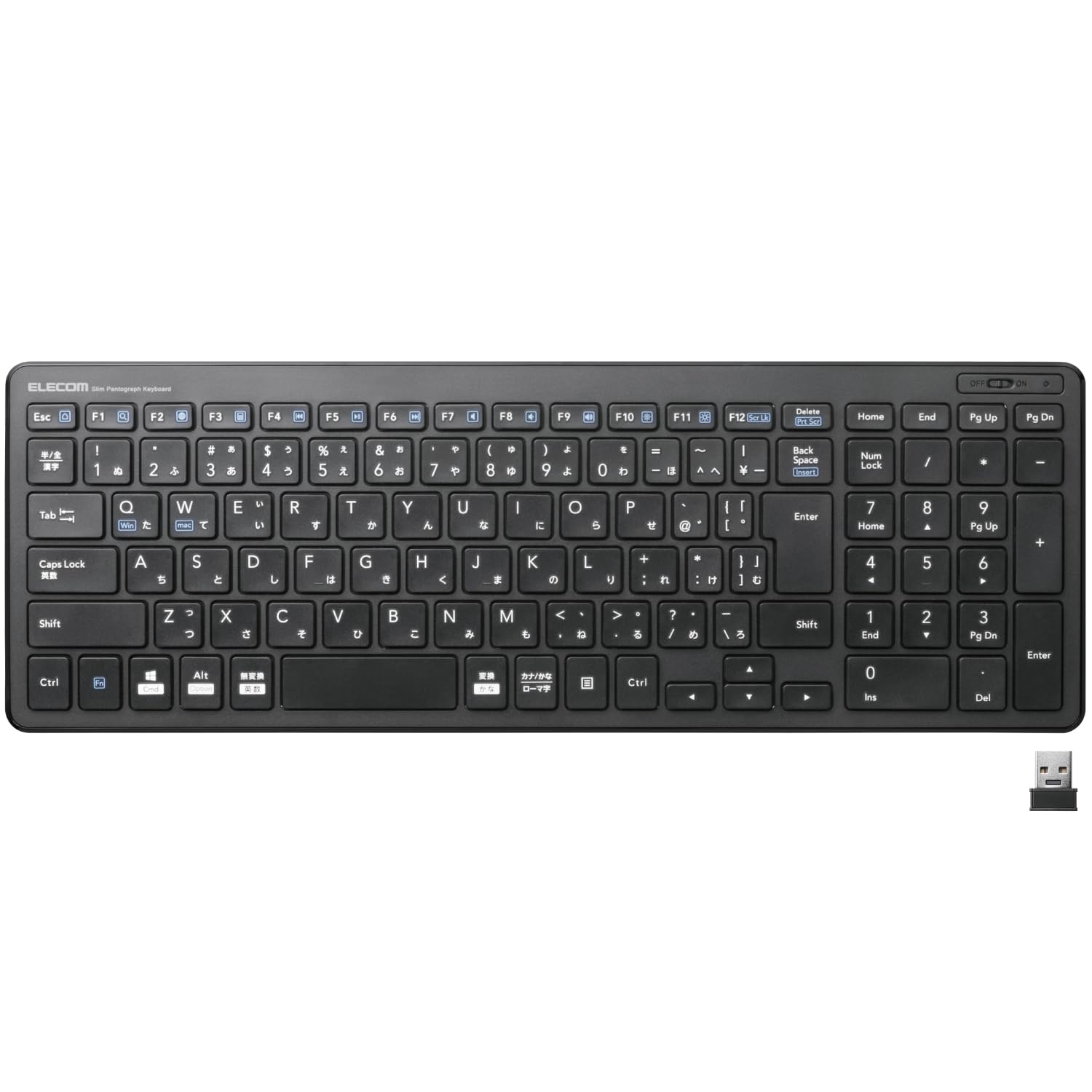 エレコム ワイヤレスキーボード コンパクト テンキー付 パンタグラフ式 薄型 ブラック TK-FDP099TBK/EC
