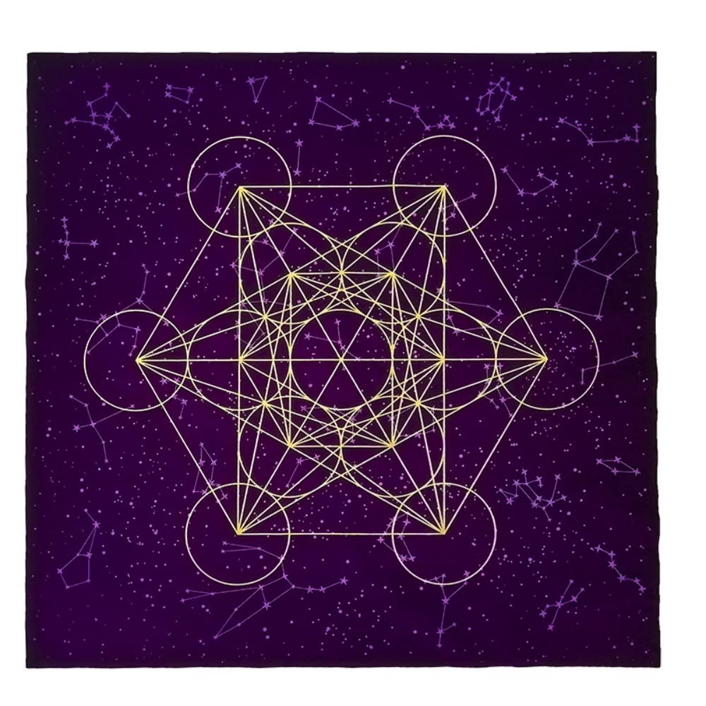 Monivi Metatron's Cube Crystal Grid Divination Altar Board Game Cloth - Astrology Tarot Square Table Cloth 60x60cm, with Storage Bag (Purple)