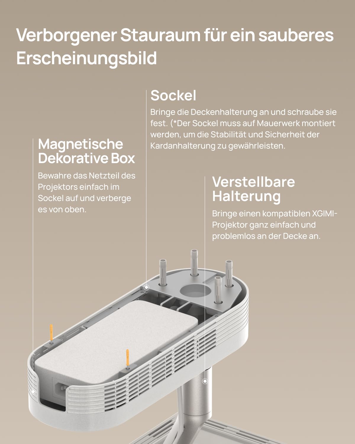 XGIMI-Deckenhalterung, Entwickelt Beamer, Einfache Montage, Flexible Anpassung, Projektorständer passt in die Inneneinrichtung, Ceiling Mount