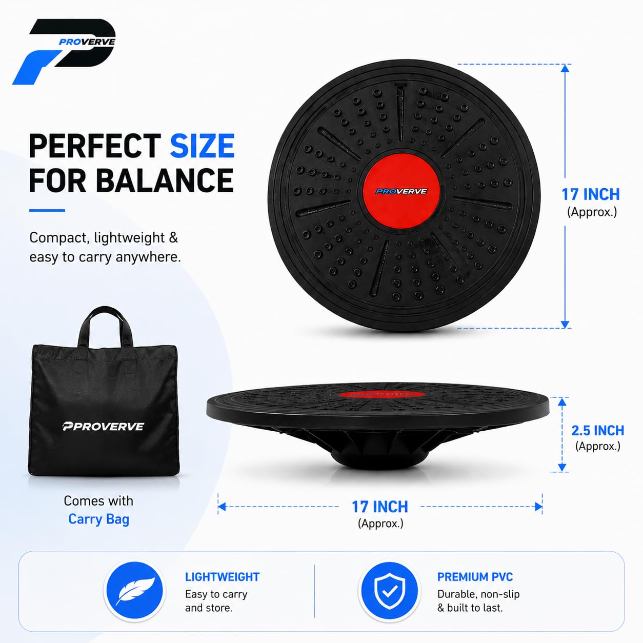PROVERVE Balancing Board for Kids and Adults, Premium PVC Woble Balance Board- Improve Stability, Strength, and Coordination - Ideal for Fitness, Yoga, and Rehabilitation, with Bag (Pack of 1) 2