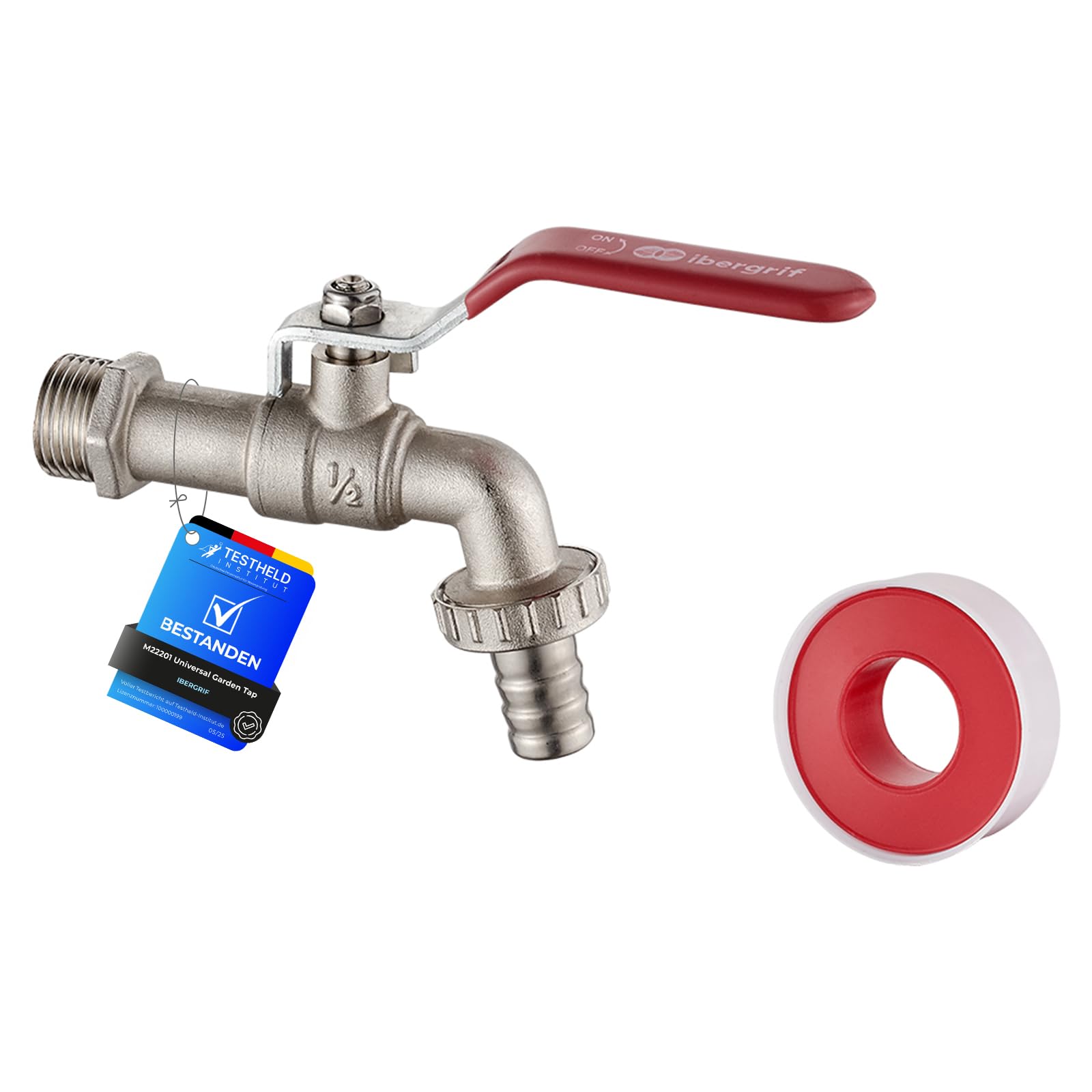 Ibergrif M22201 Garden Tap Brass with Hose Connector, Outdoor Water Tap G1/2” Inlet G3/4” Outlet, Ball Valve Outside Faucet, Anti-Freeze -10℃, Heat Resistant 120℃