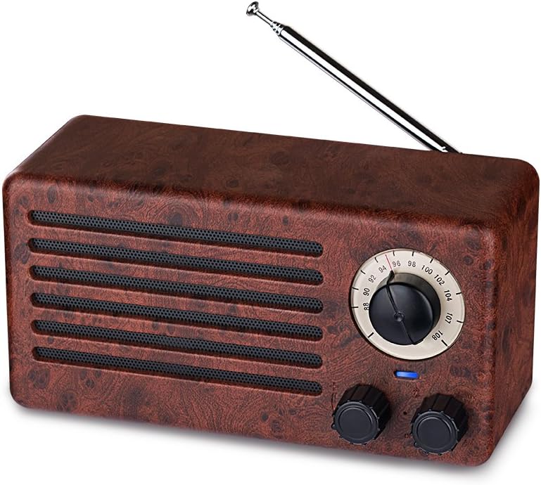 AURTEC Retro Bluetooth Speakers Dual 10W Natural Wood Wireless Speaker with 10-Hour Playing Time FM Radio Built-in Mic Handsfree Call AUX Line USB Flash Drive TF Card HD Stereo Sound and Bass