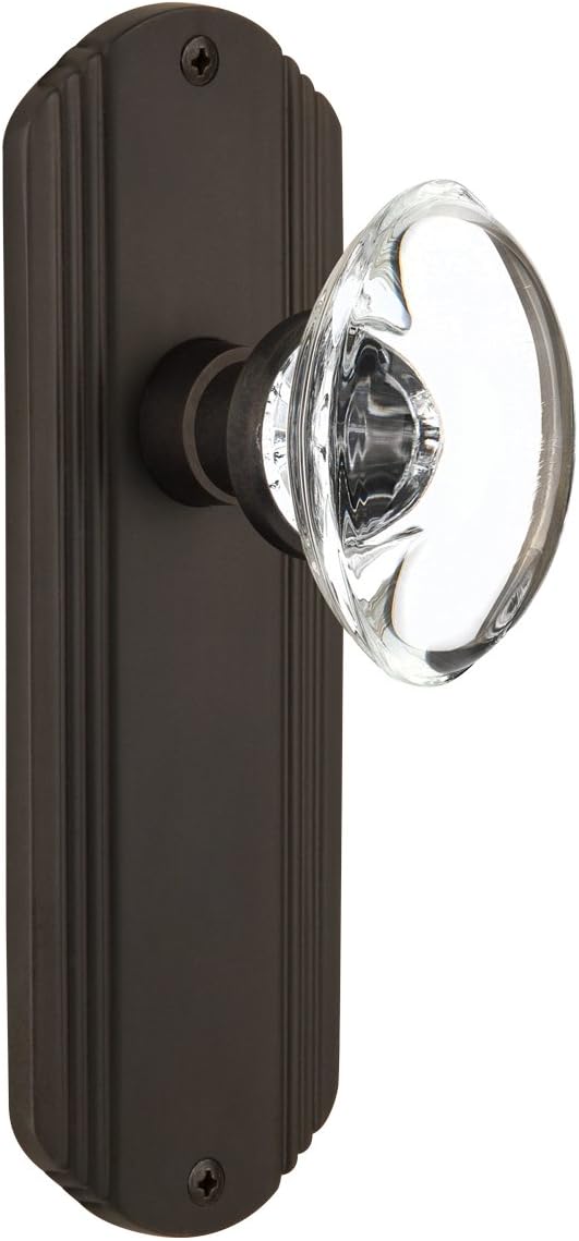 Nostalgic Warehouse Deco Plate with Oval Clear Crystal Glass Knob, Privacy - 2.375", Polished Brass