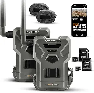 SPYPOINT Flex-M Cellular Trail Camera | Hunting Accessories | GPS-Enabled | Night Vision | Dual-Sim LTE Connectivity | IP65 Waterproof | 28MP Photos, 720p Videos + 32GB Micro SD Card (Pack of 2) asin的图片