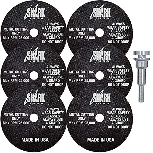 USA Die Grinder Cut-Off Wheel and Mandrel Kit, 3-Inch x 1/32" x 3/8” Shark Type-1 Double-Reinforced Thin Wheels, 54 Grit (6 Cutting Discs and 1 Mandrel) (Old PN# 26-6M)
