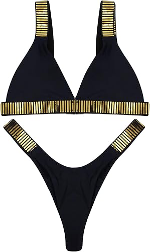 Miniatura 3 de RARITYUS Traje de baño con purpurina brillante para mujer, bikini con lentejuelas, brasier de cadena brillante, traje de baño sexy