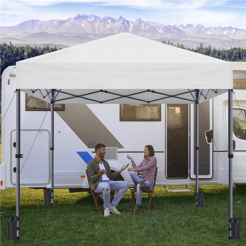 Yaheetech Carpa Plegable 3x3m Cenador Plegable para Exterior Pérgola Cuadrada con Diseño Pop-Up Altura Ajustable para Camp Playa Jardín Terraza Blanco