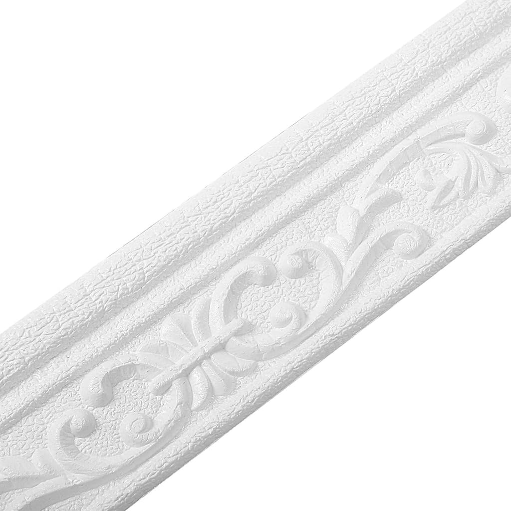 HASTHIP® 30Ft Trim Sticker Vintage 3D Embossing Trim Decal for Home Decor, Background Frame Decal Cuttable Self-Adhesive Decorative Border Decal for Wall, Photo Frame, 3 inches x 30Ft, White-image-8