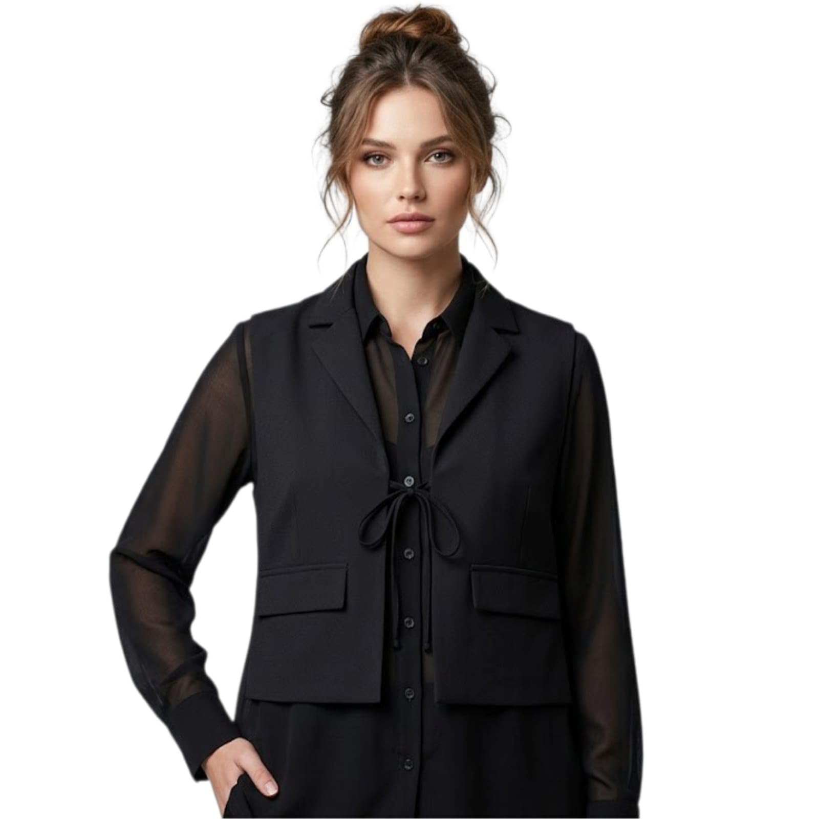 K. Salaria Women's Layered Blazer Vest and Sheer Shirt Top-picture-16