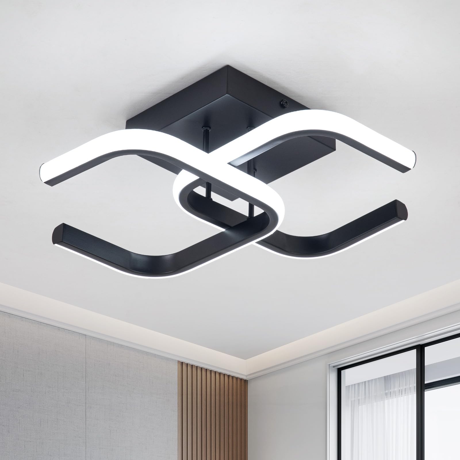 EIDISUNY Modern Ceiling Lights LED 28W Black Elegant 2 Square Lamp LED Ceiling Lights Fixture for Indoor Home Hallway Office Kitchen Living Room Bedroom Dining Room - 25W Cool White Light 6000K